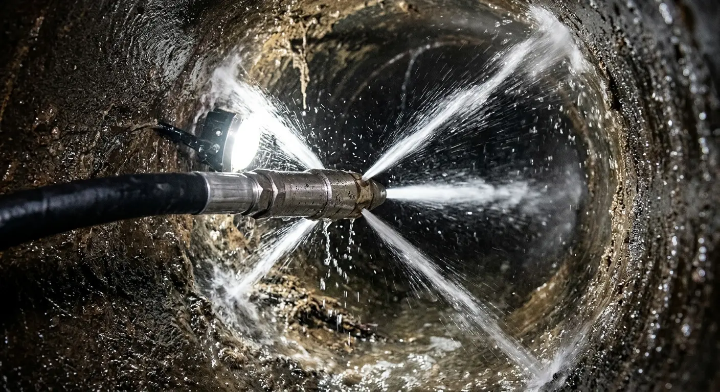 High-pressure hydro jetting nozzle cleaning sewer pipe for Storm Drain Cleaning in Calumet
